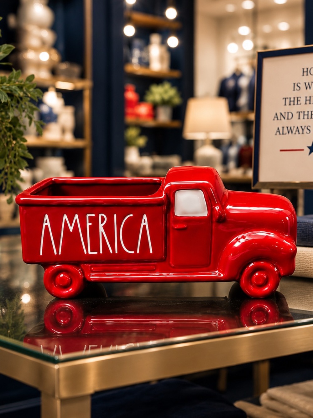Rae Dunn AMERICA Ceramic Farmhouse Pickup Truck Planter Candle Vase Decor